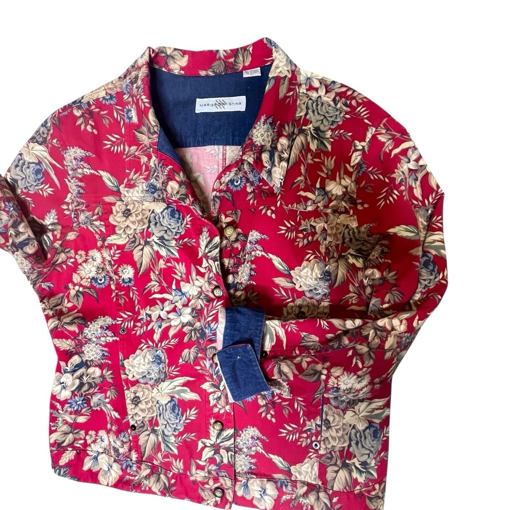 Marisa Christina Denim‎ Style Jacket Womens Sz Large Red Floral Stretch Casual - Picture 4 of 9
